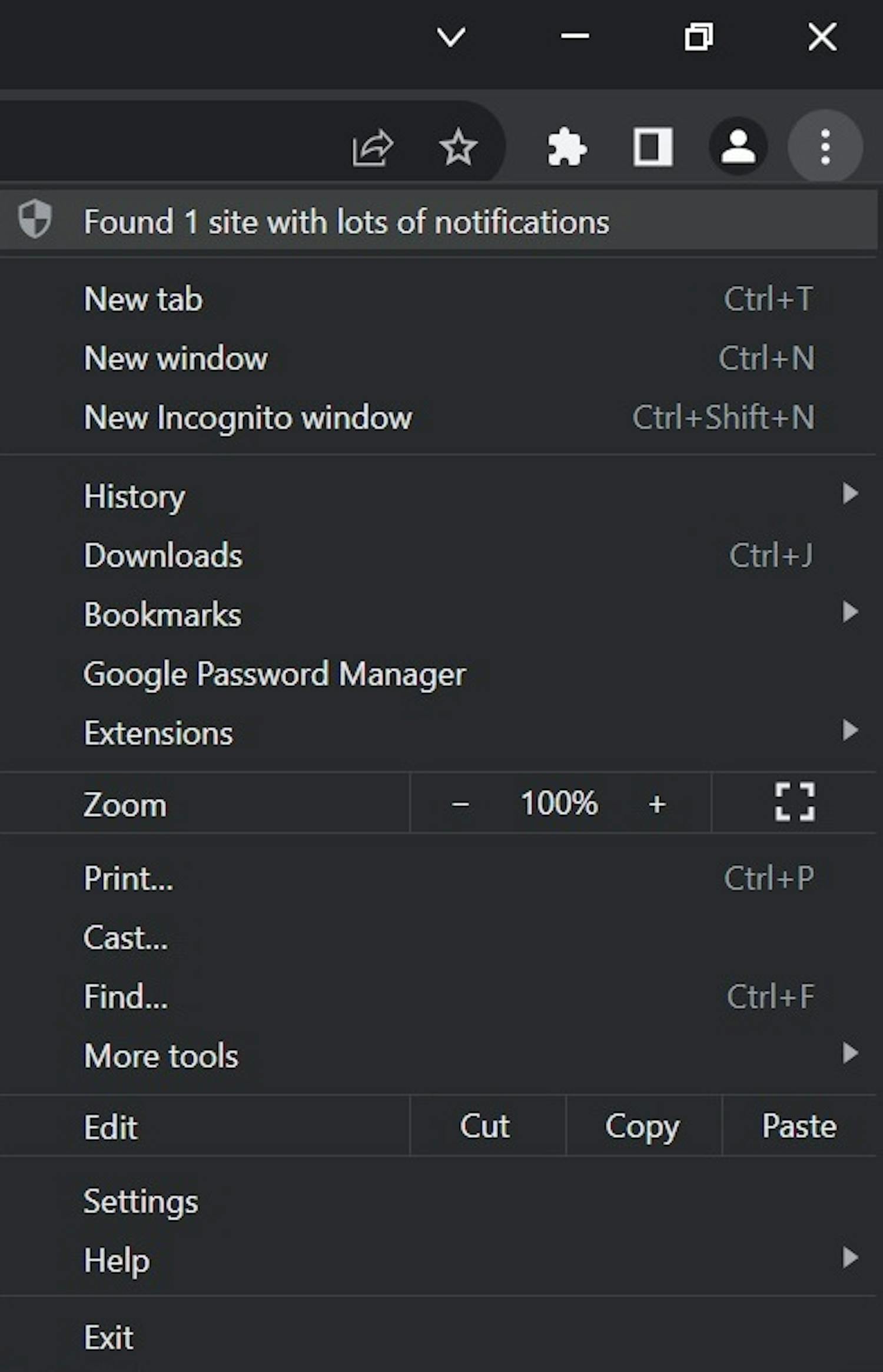 Sikkerhetsvarsel: Når Chrome er oppdatert med den nye funksjonen, ser du en advarsel i menyen om eventuelle nettsider som sender ekstra mange varsler.